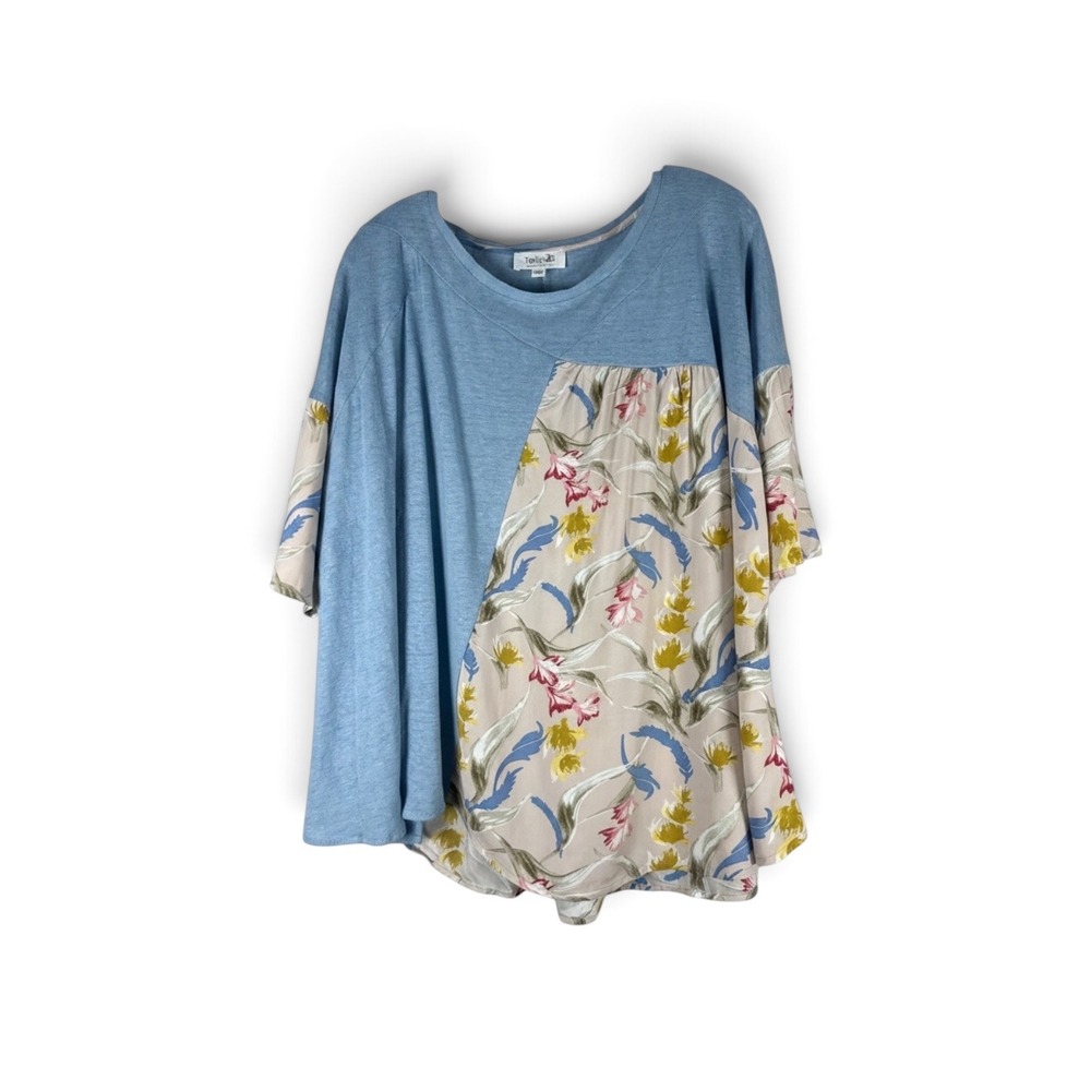 Tulip B‎ by J317 Womens XL Mixed Media Floral Knit Tunic Top Asymmetrical Blue